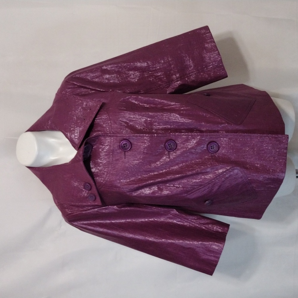 NEW Tribal Plus Size 14 Metallic Purple Button-Up Coat Statement Outerwear